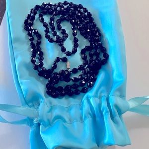 Vintage Chic Black Jet Bead Rope Necklace Bracelet 5 feet + Gift Bag